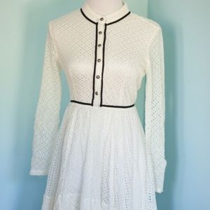 White longsleeve Crochet Skater Dress